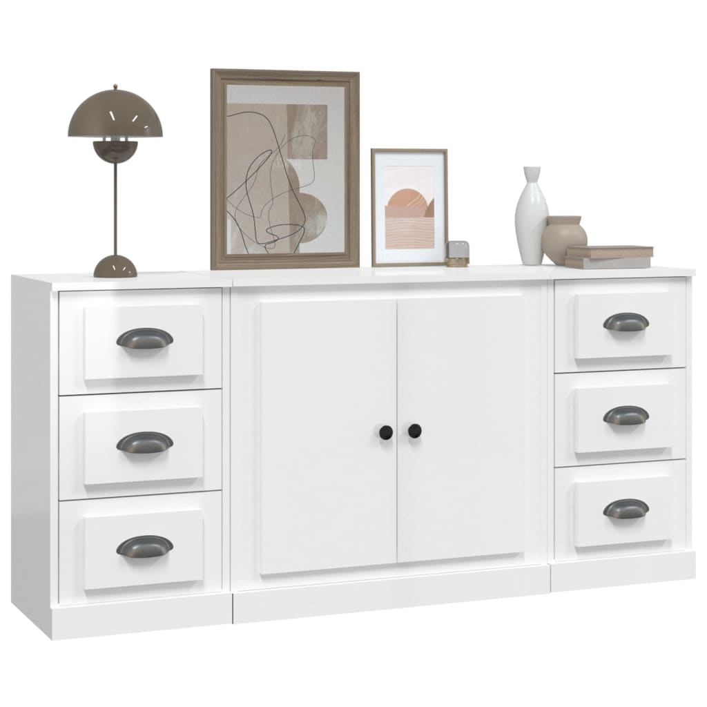 3 pcs sideboards white gloss engineered wood