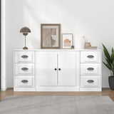 3 pcs sideboards white gloss engineered wood