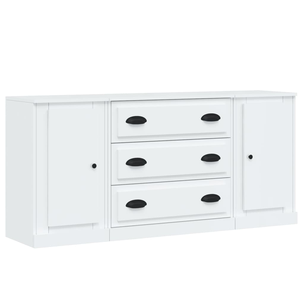 3 pcs sideboards white gloss engineered wood