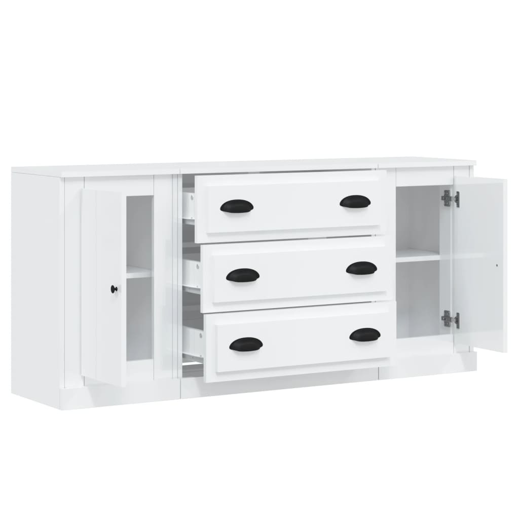 Buffets 3 pcs blanc brillant bois d'ingénierie