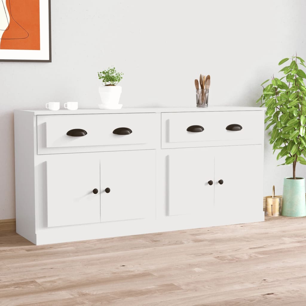 Buffets 2 pcs blanc bois d'ingénierie