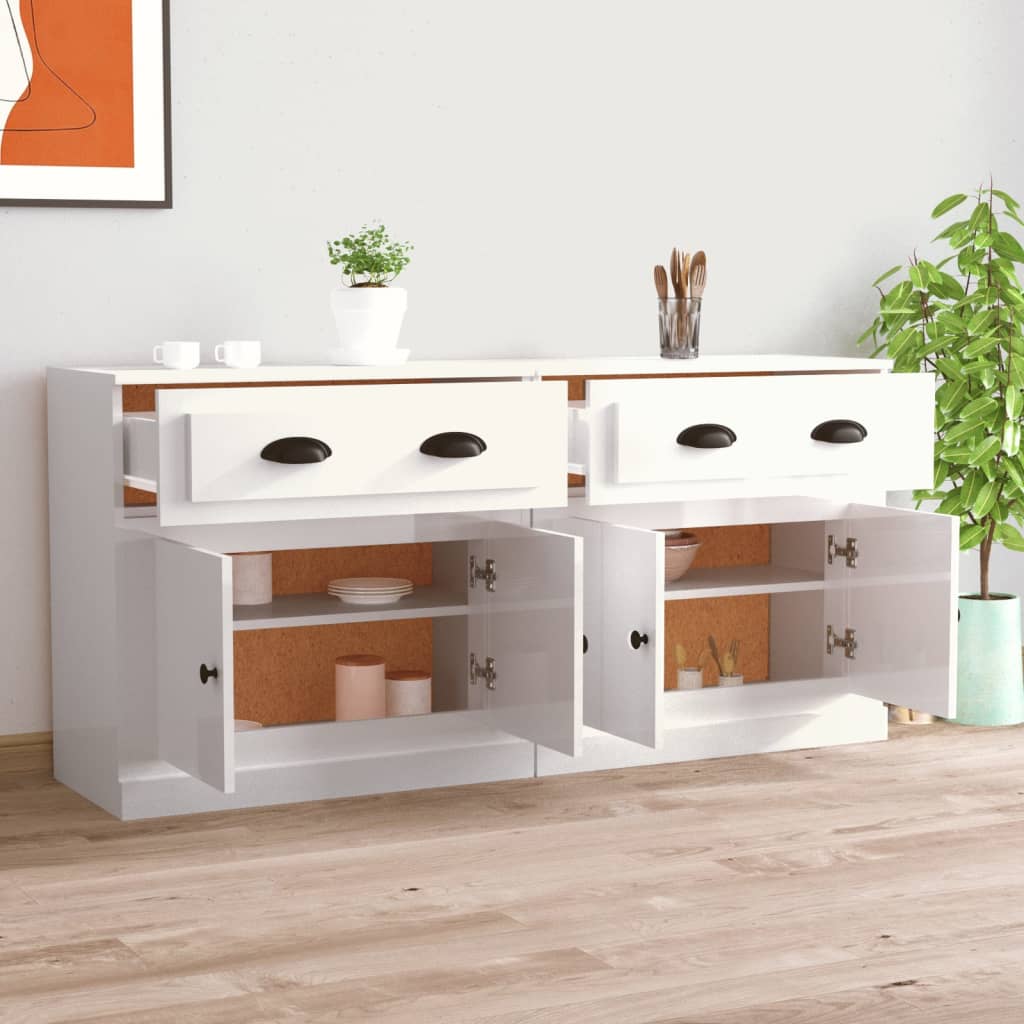 Sideboards 2 Stück glänzend weißes Holzwerkstoff