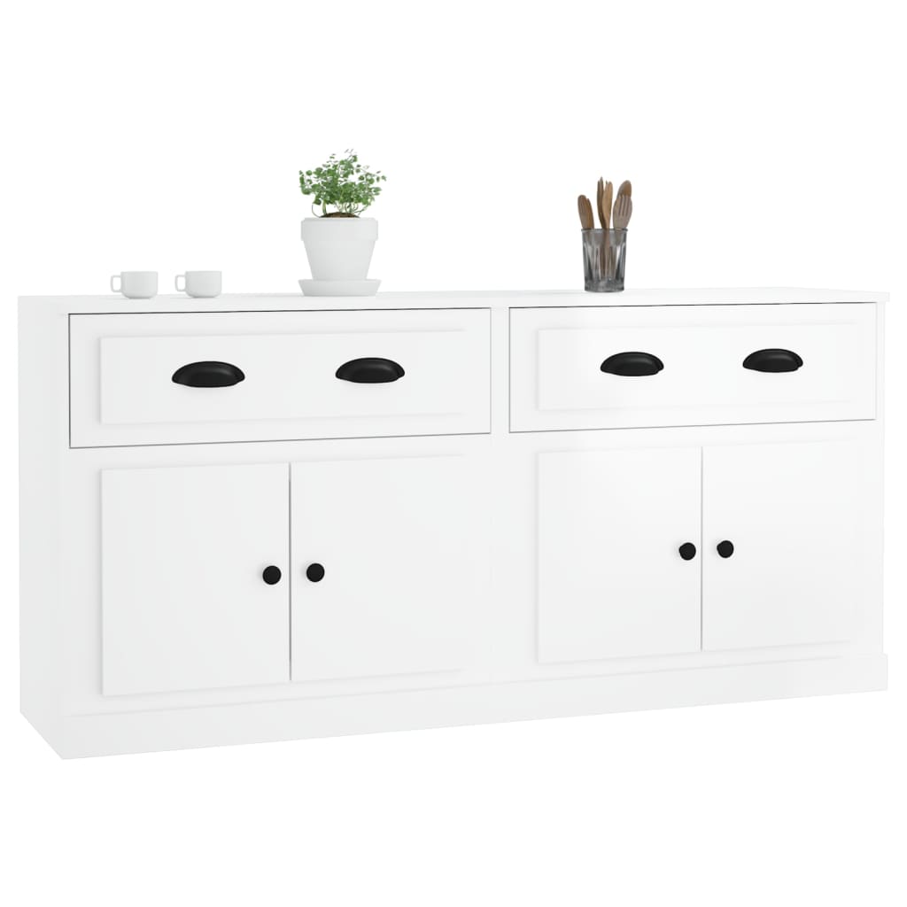 Buffets 2 pcs blanc brillant bois d'ingénierie