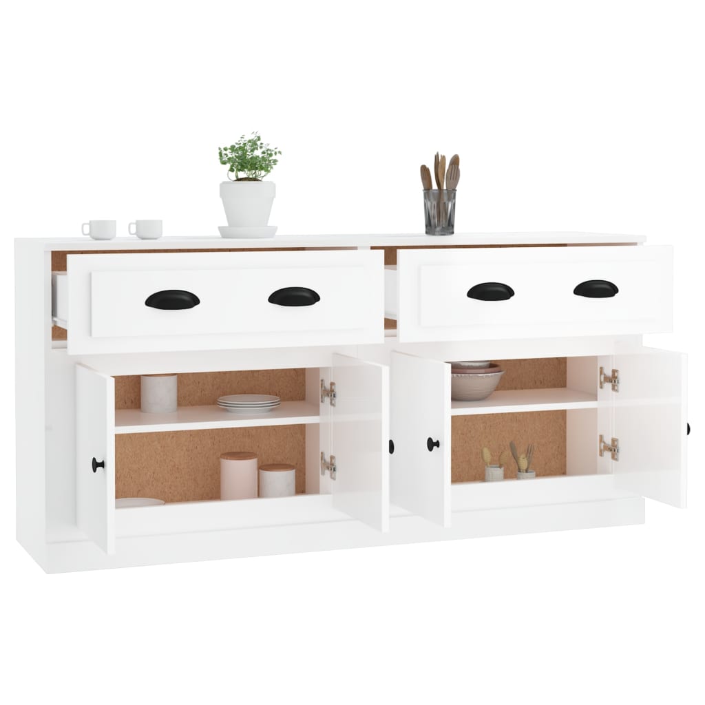 Buffets 2 pcs blanc brillant bois d'ingénierie