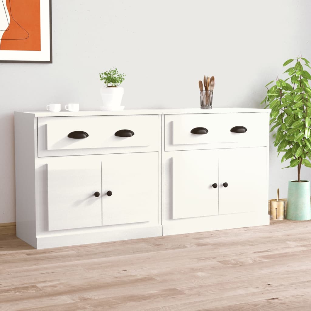 Sideboards 2 Stück glänzend weißes Holzwerkstoff