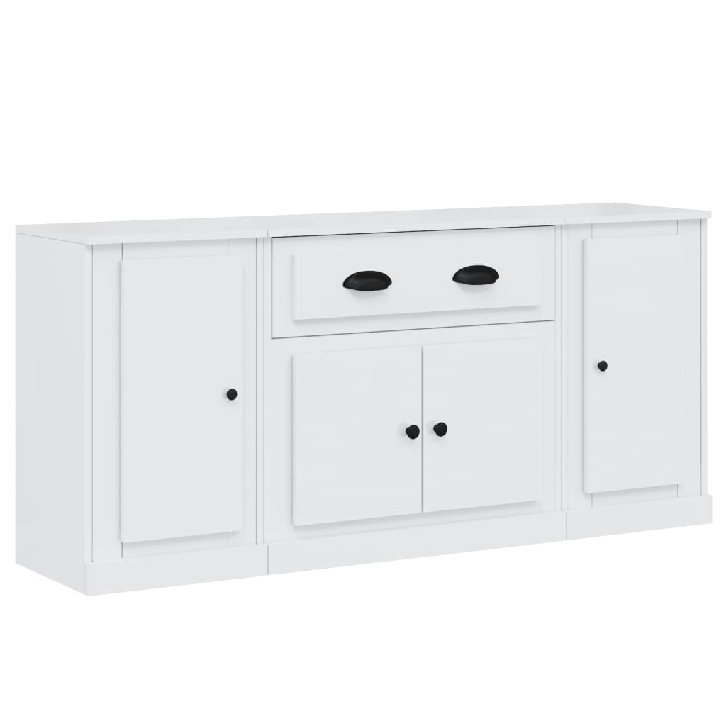 Buffets 3 pcs blanc brillant bois d'ingénierie