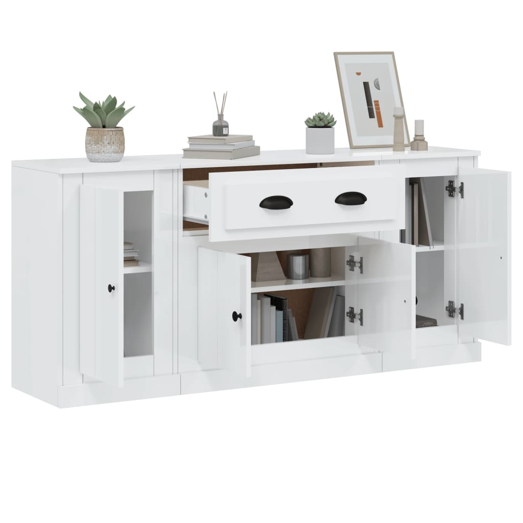 Buffets 3 pcs blanc brillant bois d'ingénierie