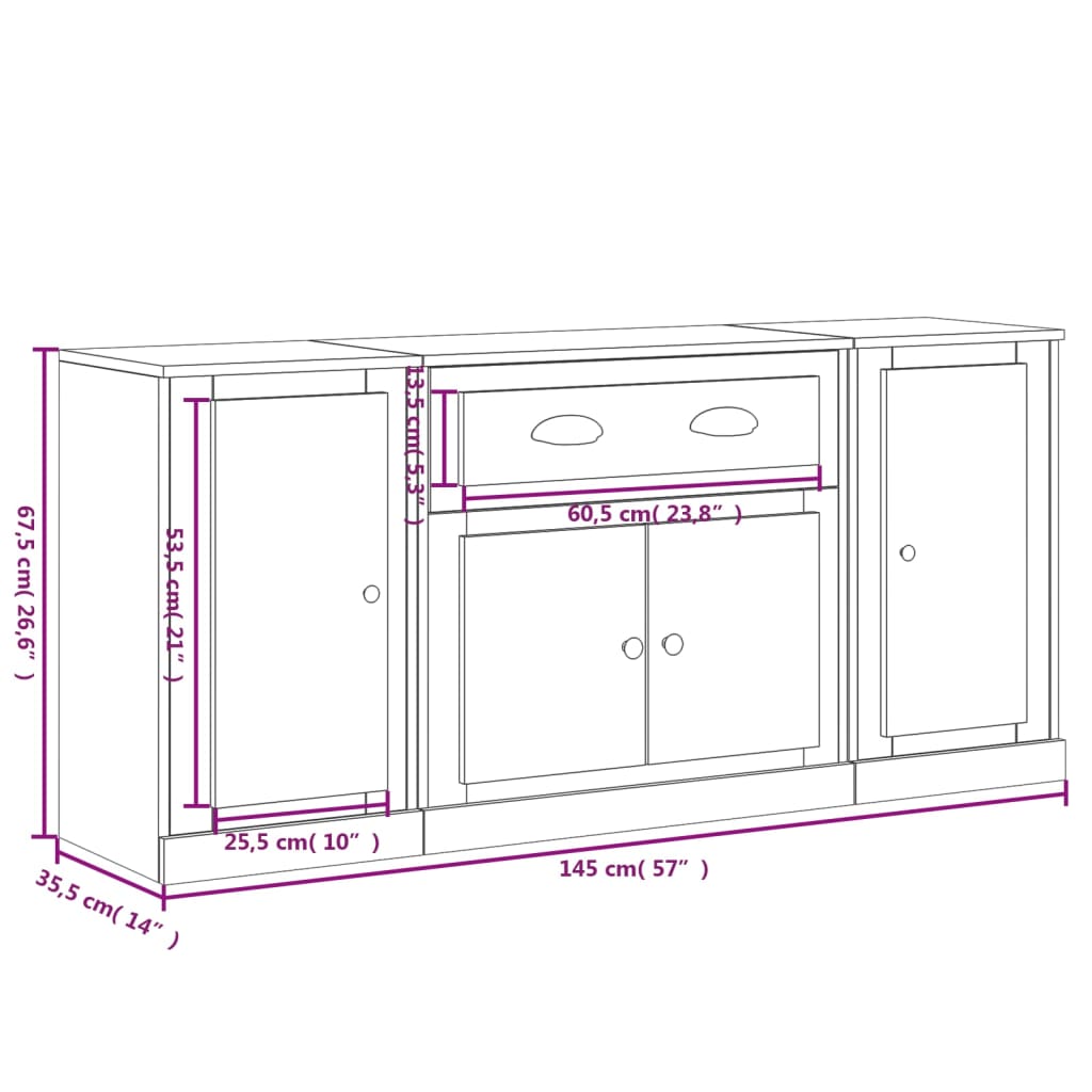 Buffets 3 pcs blanc brillant bois d'ingénierie