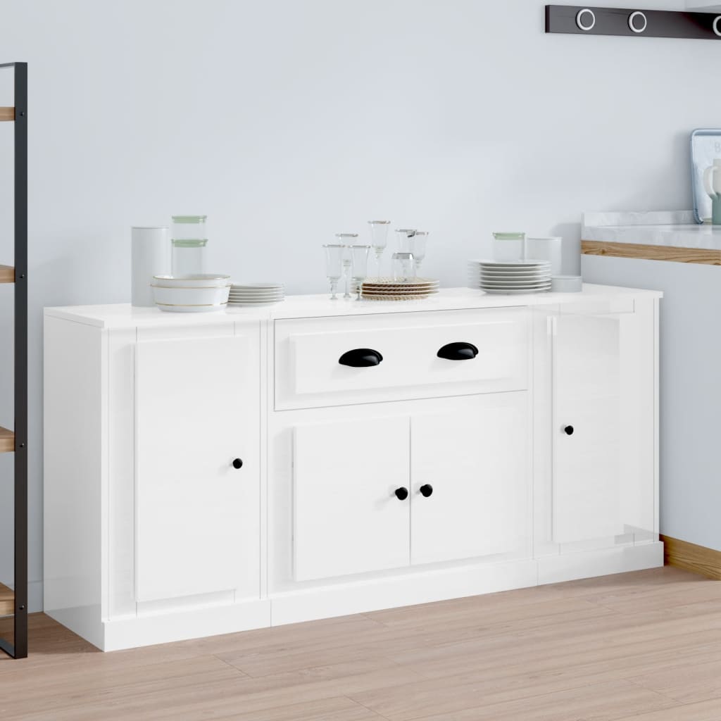 Buffets 3 pcs blanc brillant bois d'ingénierie