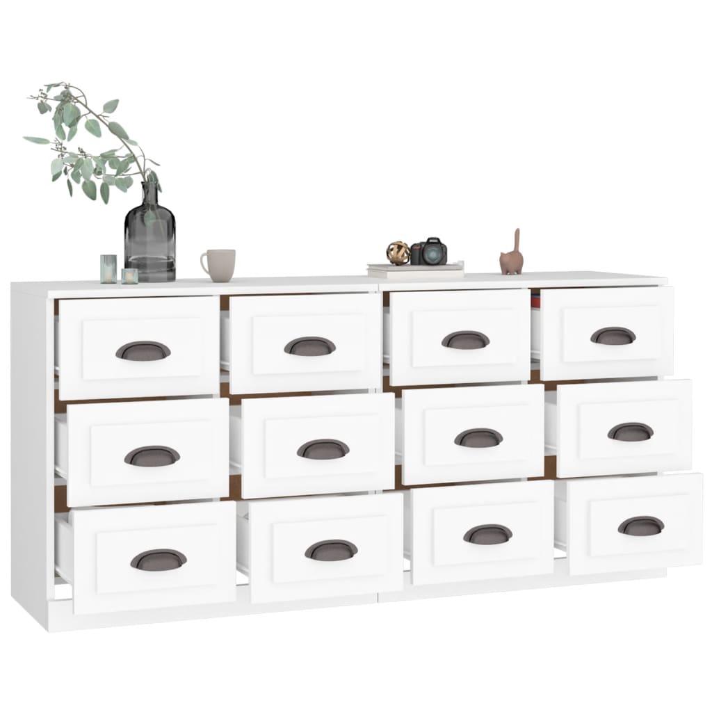 Buffets 2 pcs blanc bois d'ingénierie