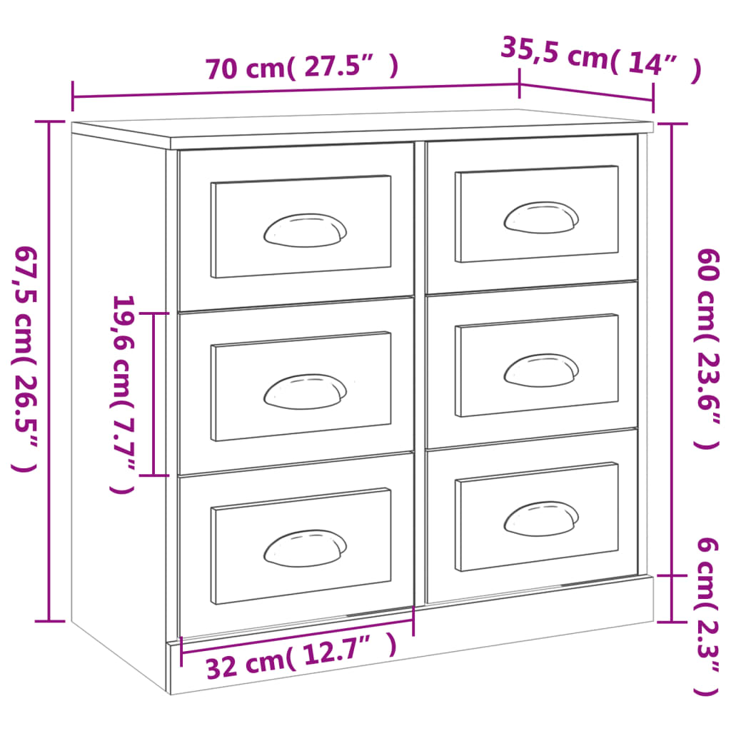 Buffets 2 pcs blanc bois d'ingénierie