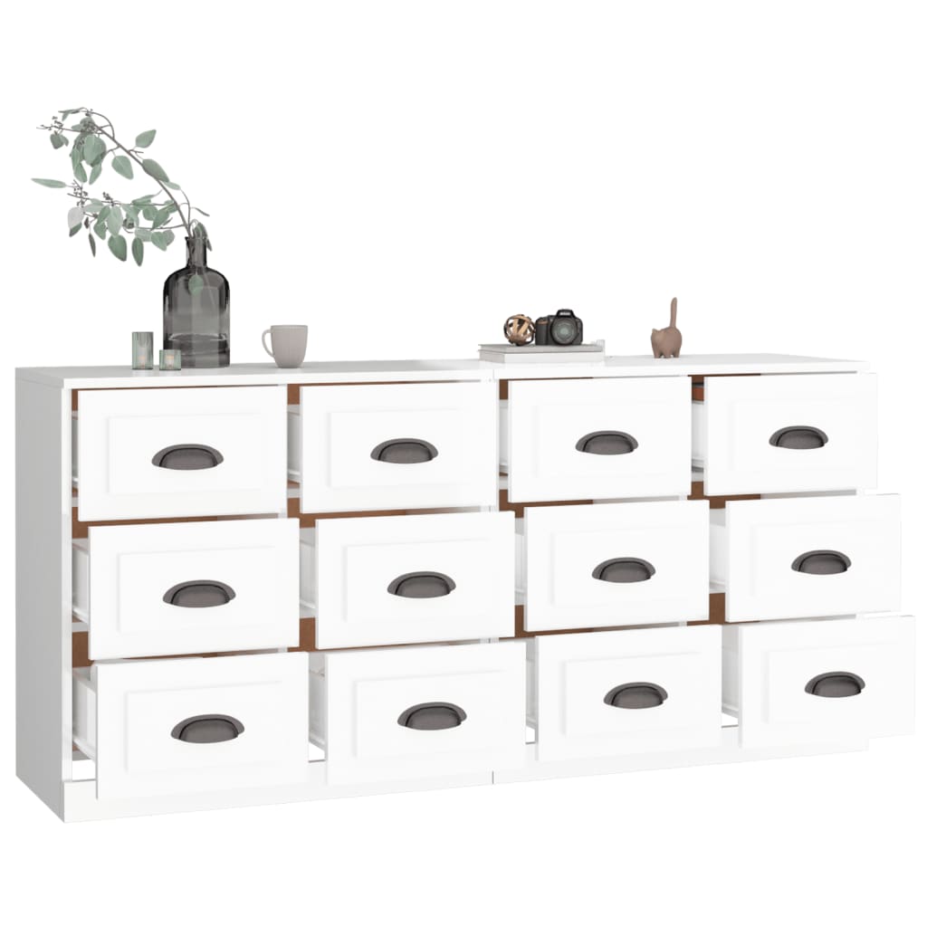 Buffets 2 pcs blanc brillant bois d'ingénierie