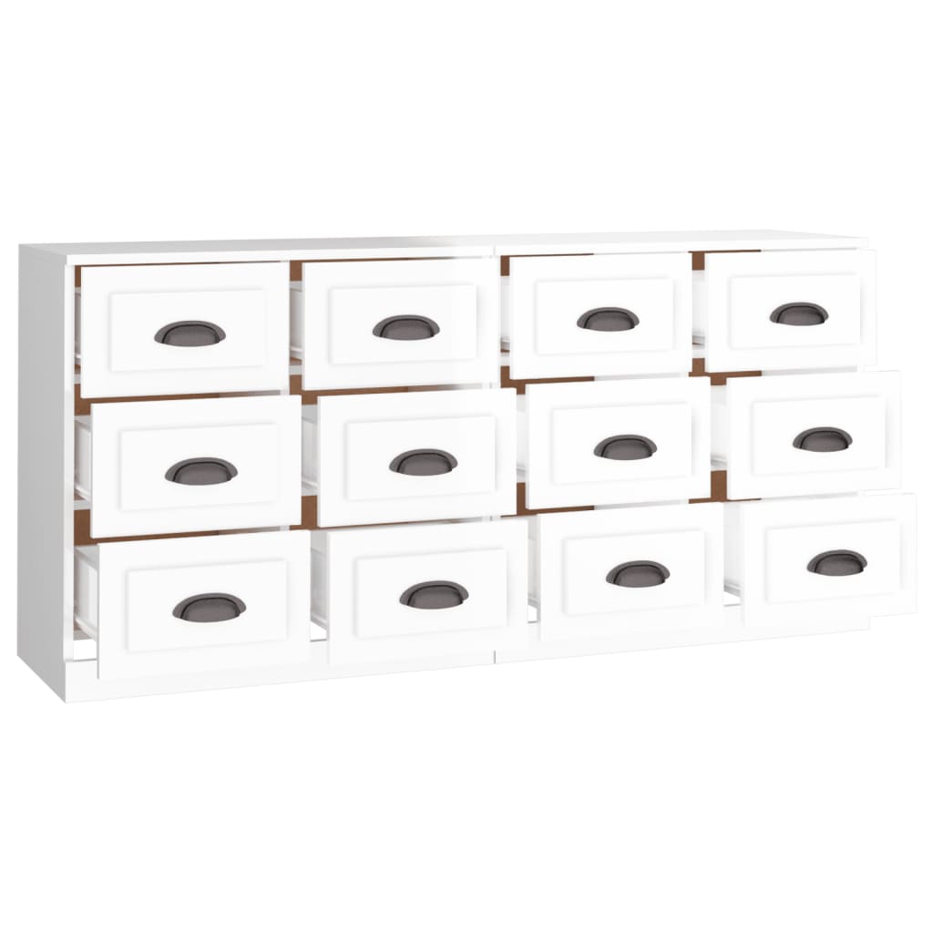 Buffets 2 pcs blanc brillant bois d'ingénierie