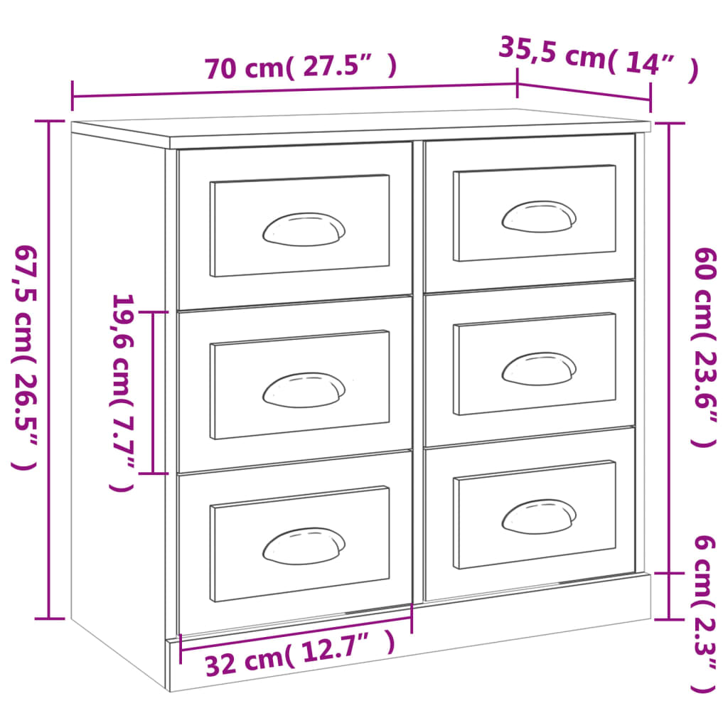 Buffets 2 pcs blanc brillant bois d'ingénierie