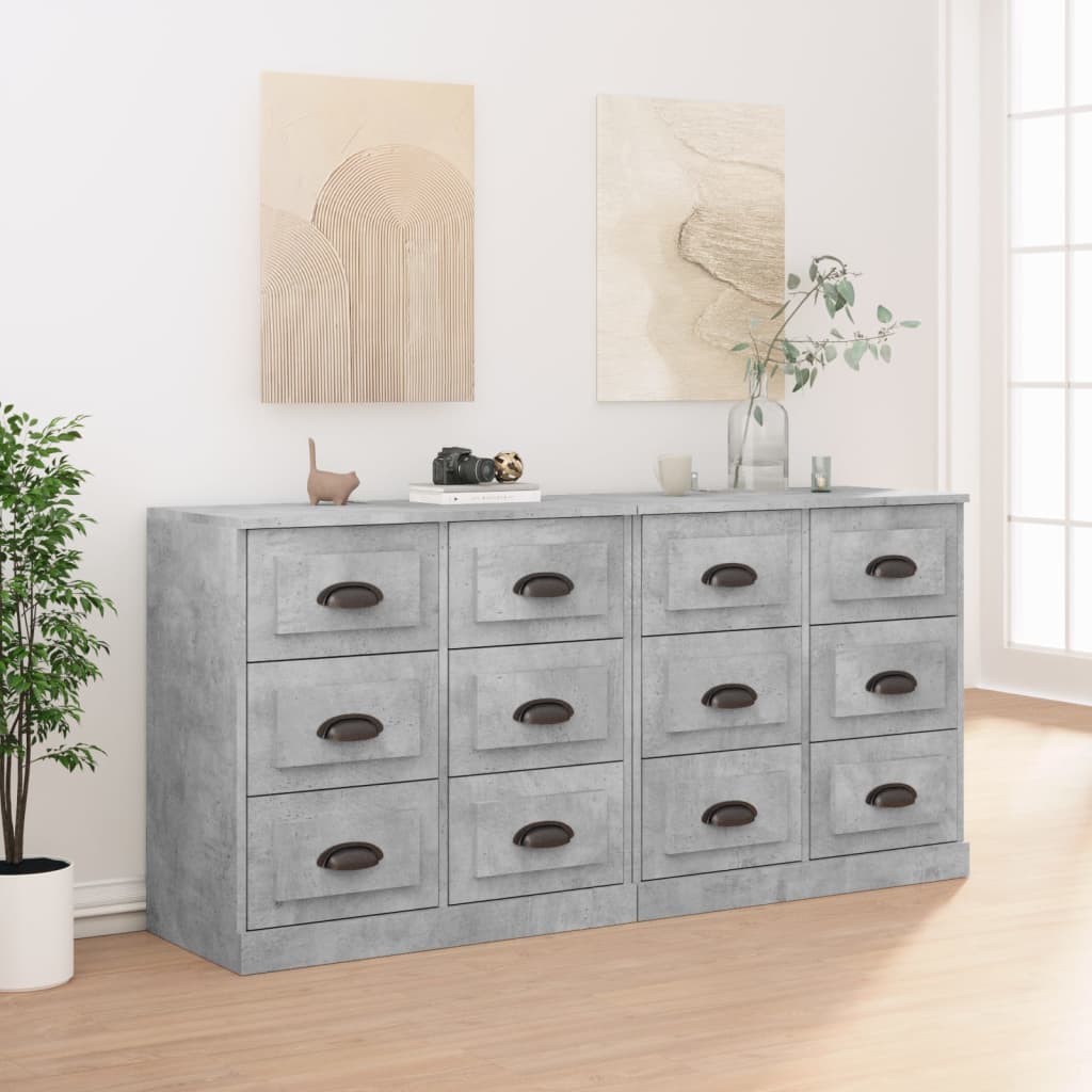 Sideboards 2 pcs concrete gray engineered wood