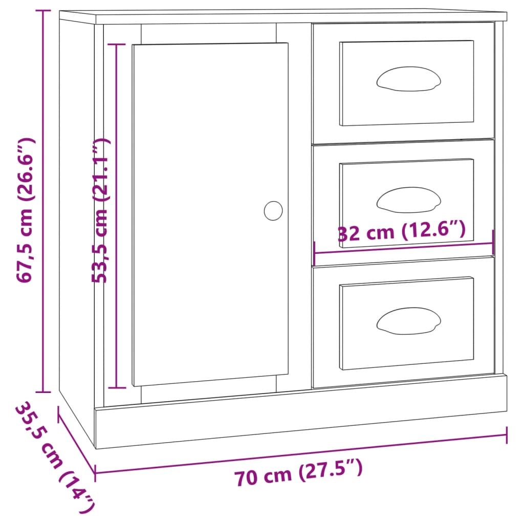 Buffets 3 pcs Blanc Bois d'ingénierie