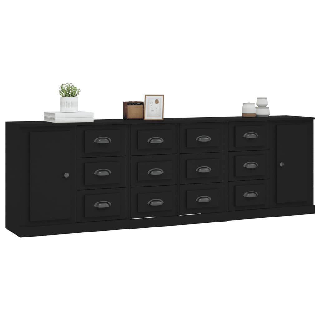 Buffets 3 pcs noir bois d'ingénierie