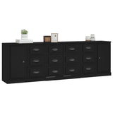 Buffets 3 pcs noir bois d'ingénierie