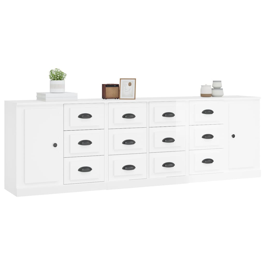 Buffets 3 pcs blanc brillant bois d'ingénierie