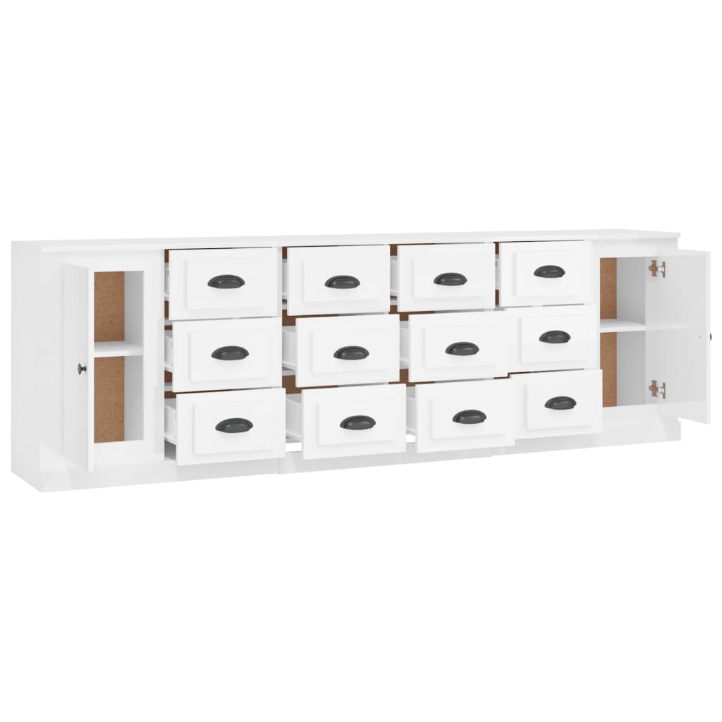 Buffets 3 pcs blanc brillant bois d'ingénierie