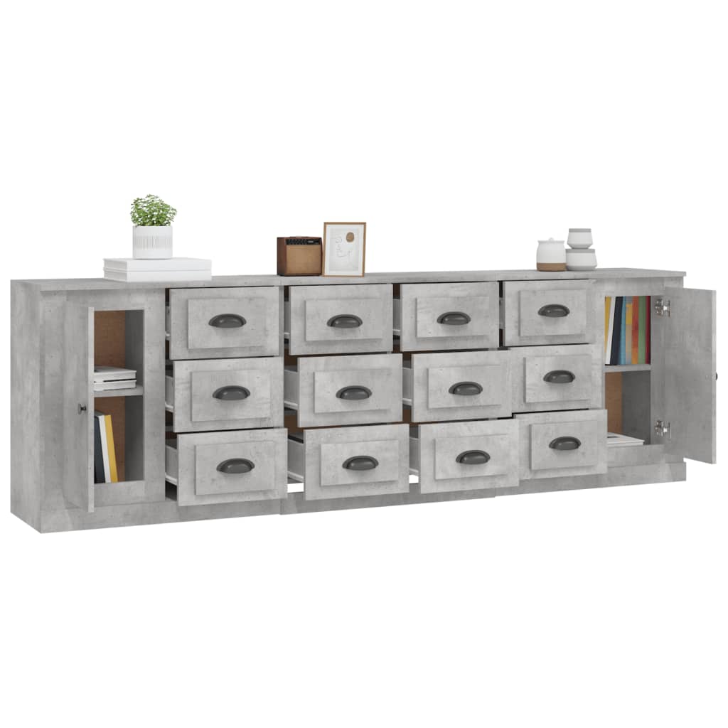 Buffets 3 pcs gris béton bois d'ingénierie