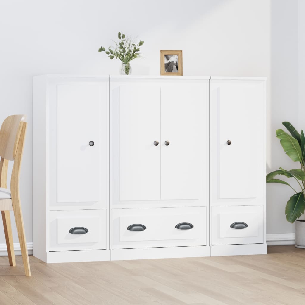 Buffets 3 pcs blanc bois d'ingénierie