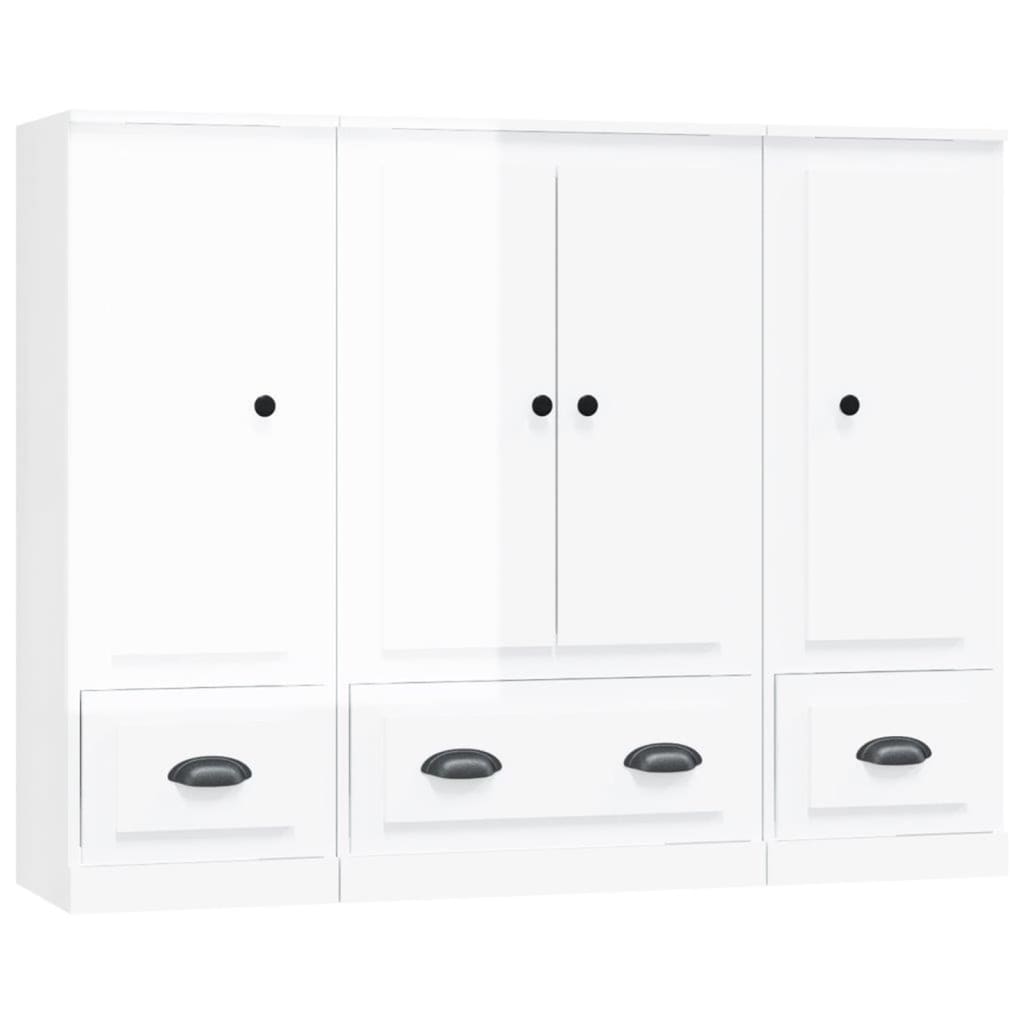 Buffets 3 pcs blanc brillant bois d'ingénierie