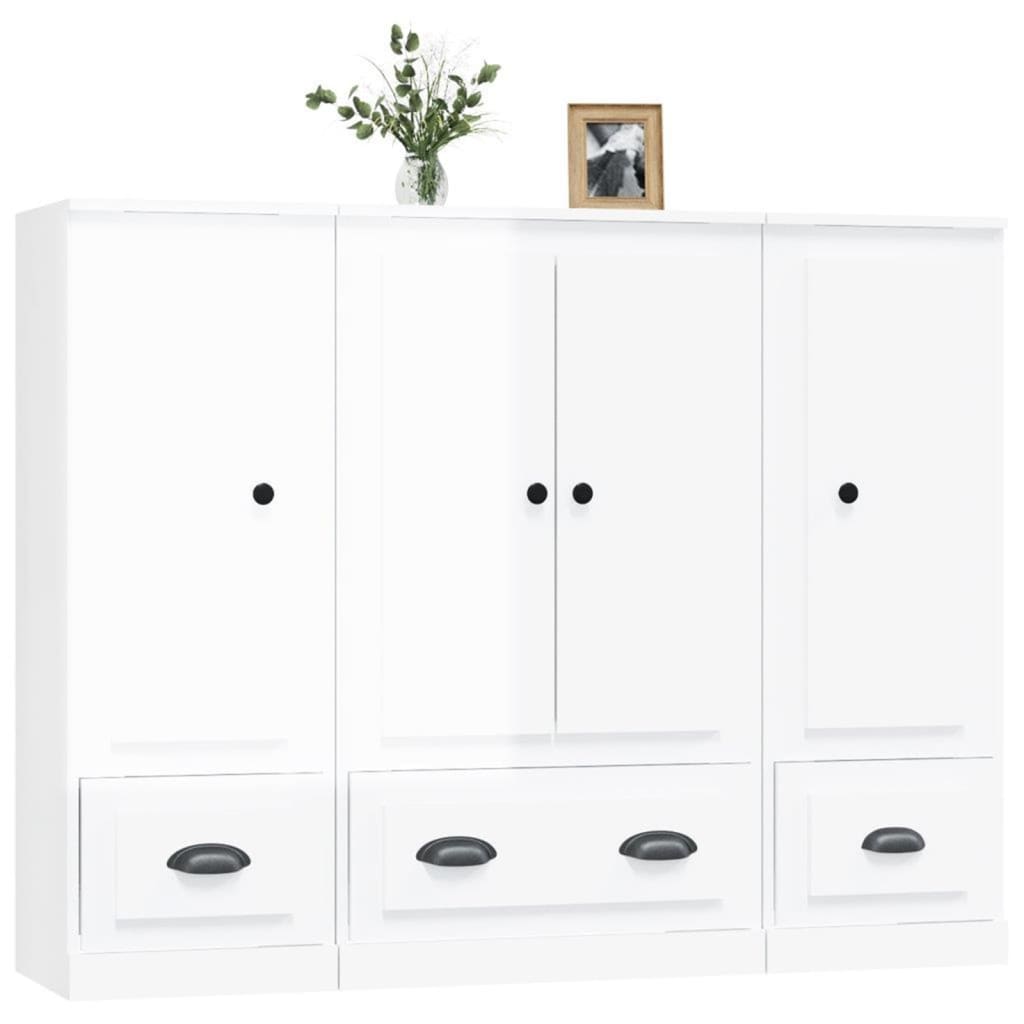 Buffets 3 pcs blanc brillant bois d'ingénierie