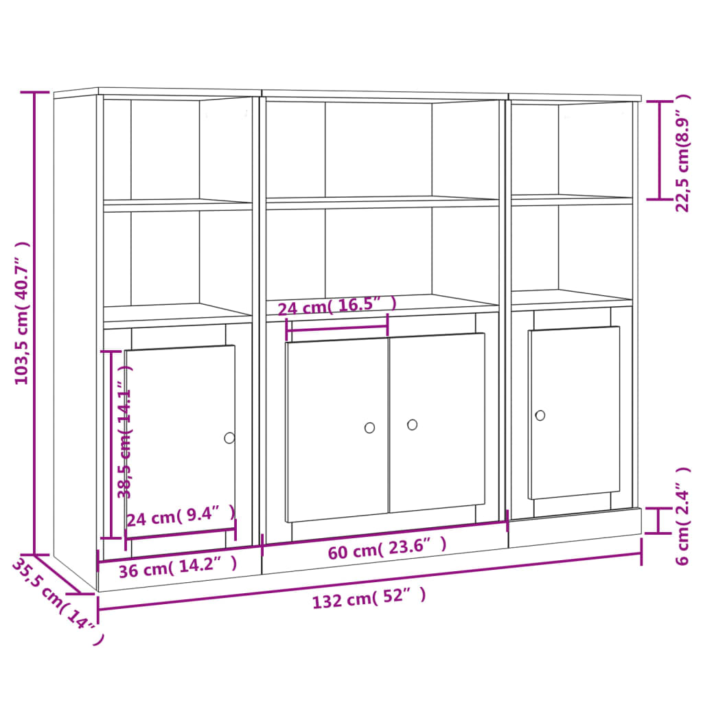 Buffets 3 pcs blanc bois d'ingénierie