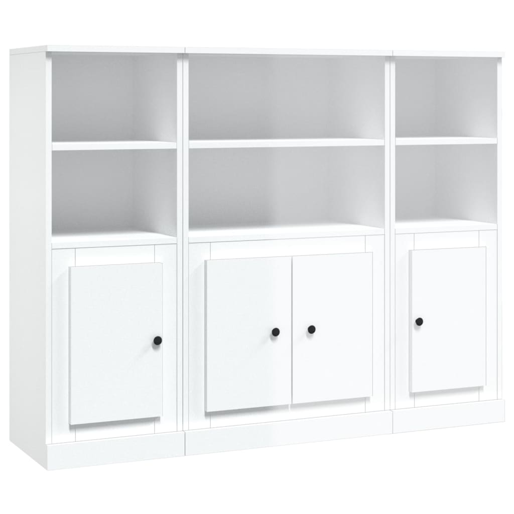 Buffets 3 pcs blanc brillant bois d'ingénierie