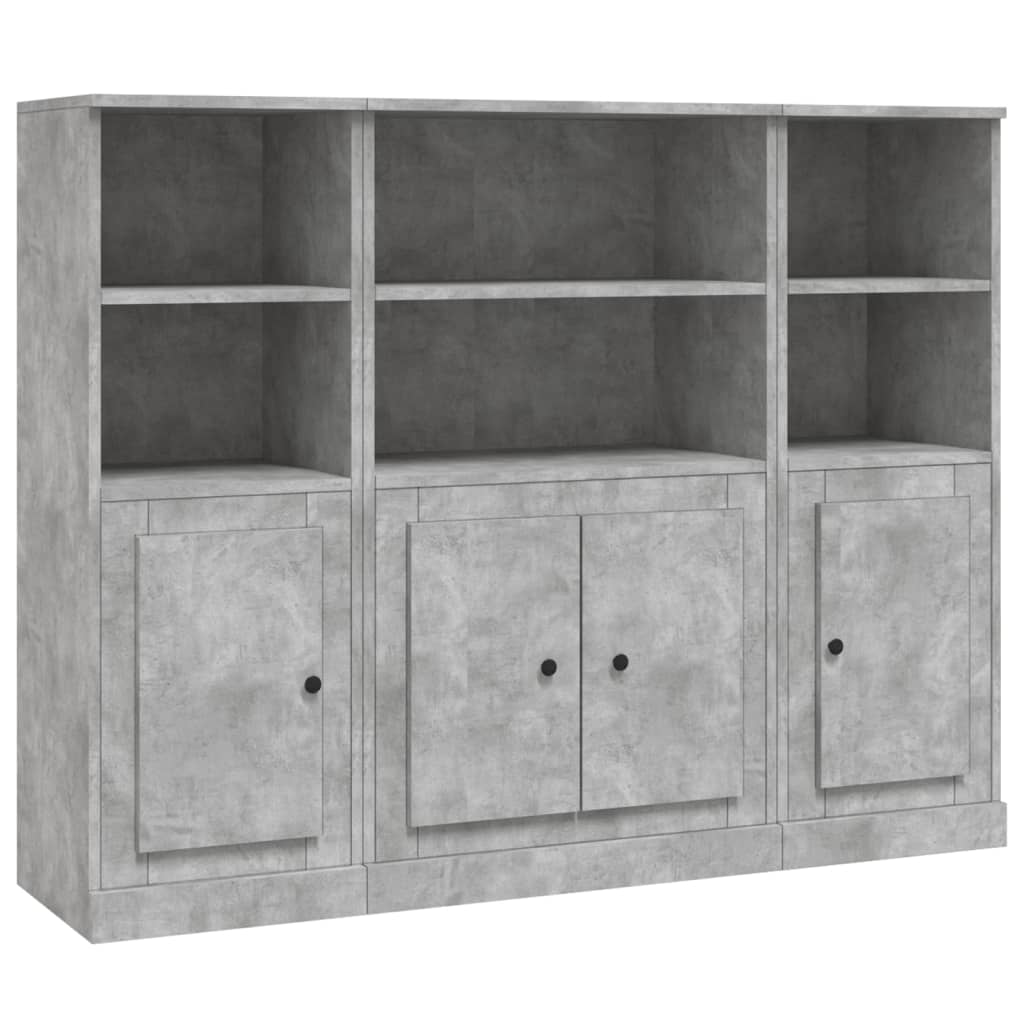 3 pcs sideboards concrete gray engineered wood