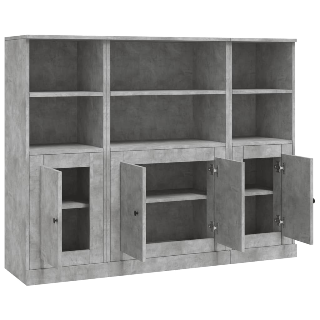 3 pcs sideboards concrete gray engineered wood