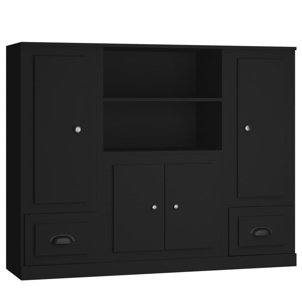 3 pcs sideboards black engineered wood