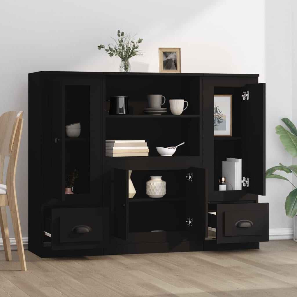 3 pcs sideboards black engineered wood