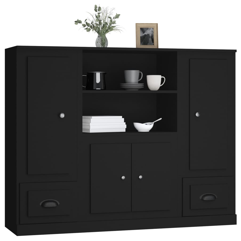 3 pcs sideboards black engineered wood