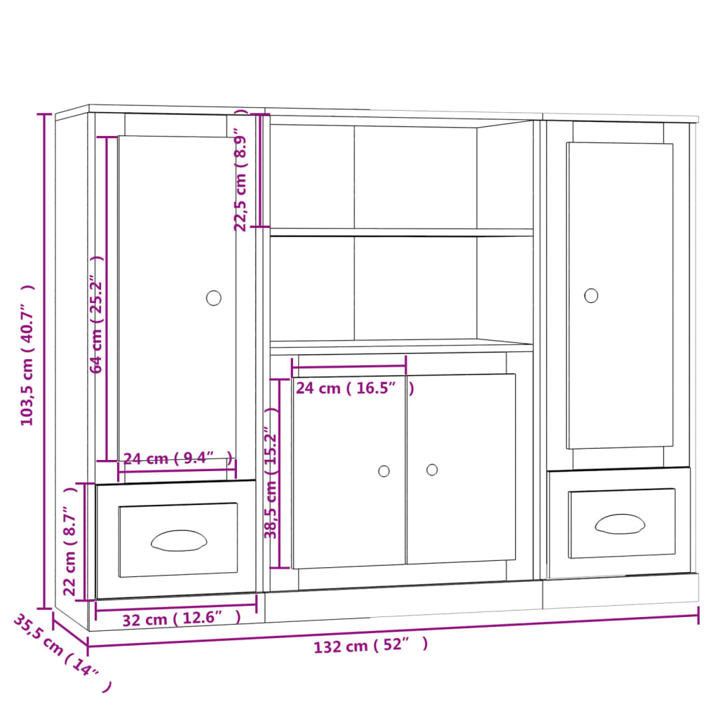 3 pcs sideboards black engineered wood