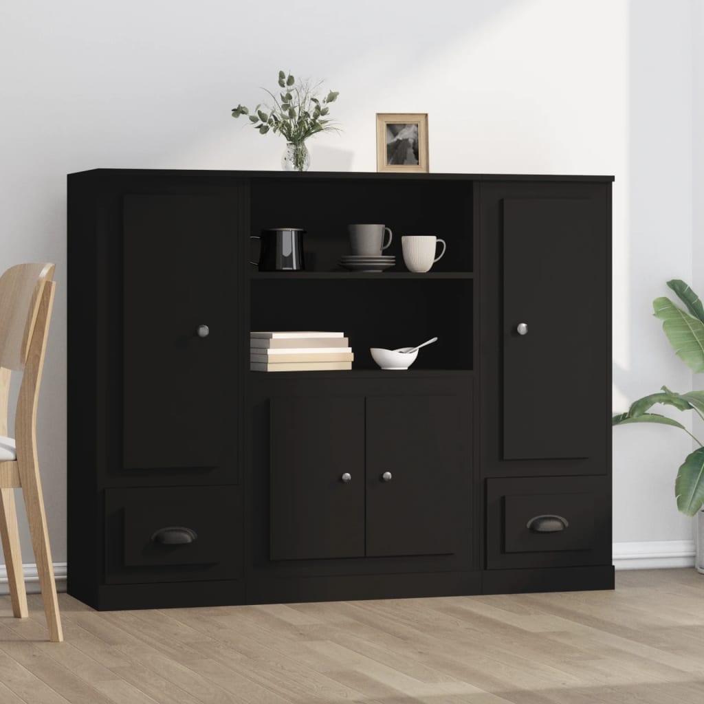 3 pcs sideboards black engineered wood