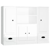 Buffets 3 pcs blanc brillant bois d'ingénierie