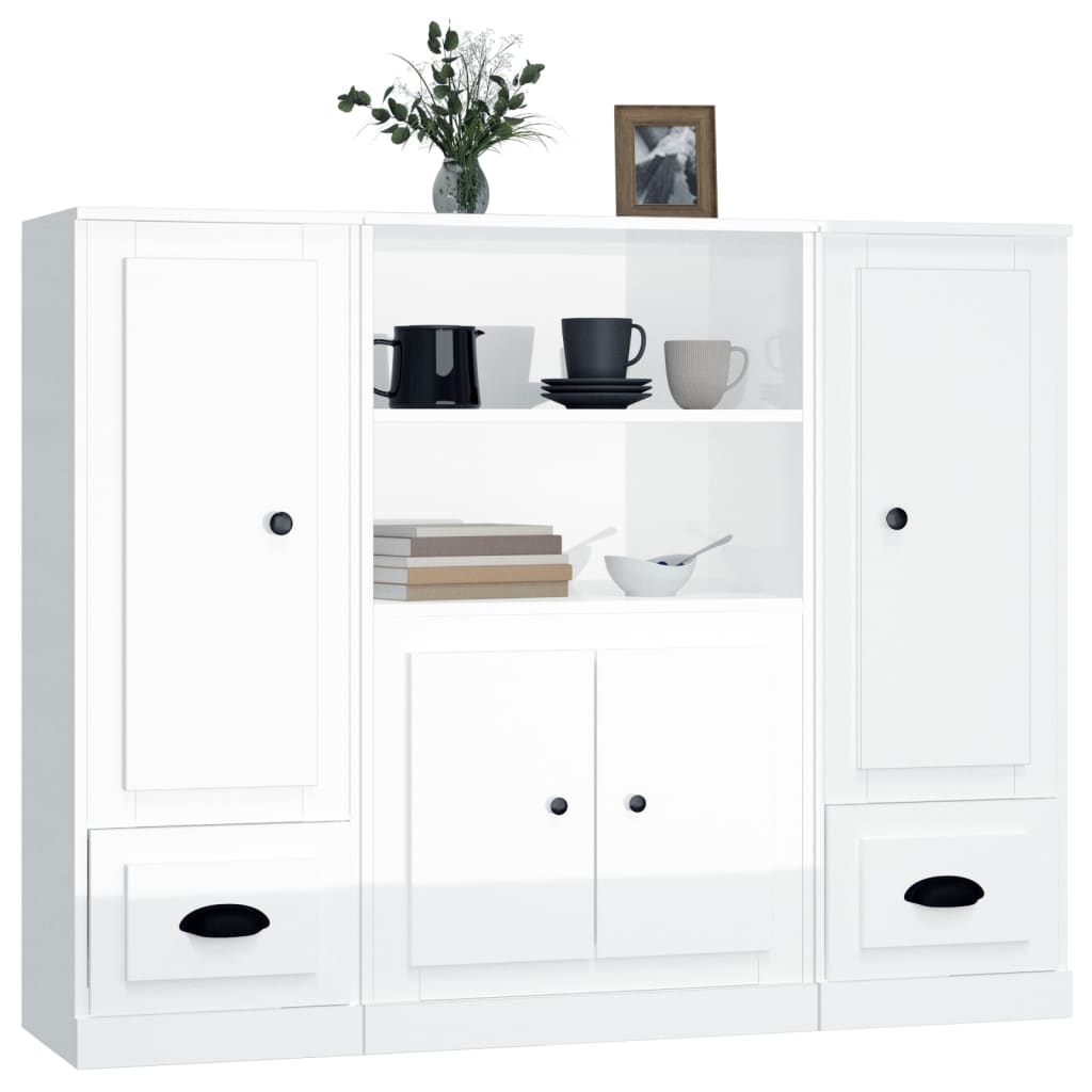 Buffets 3 pcs blanc brillant bois d'ingénierie