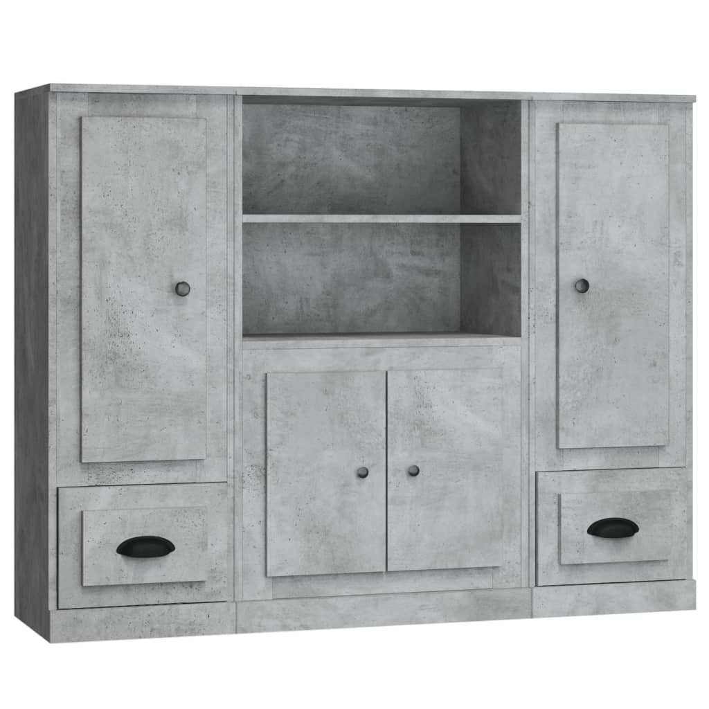 Buffets 3 pcs gris béton bois d'ingénierie