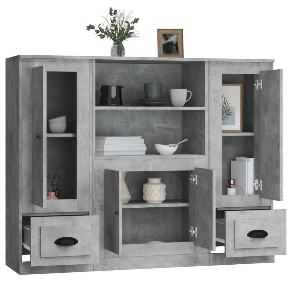 Buffets 3 pcs gris béton bois d'ingénierie