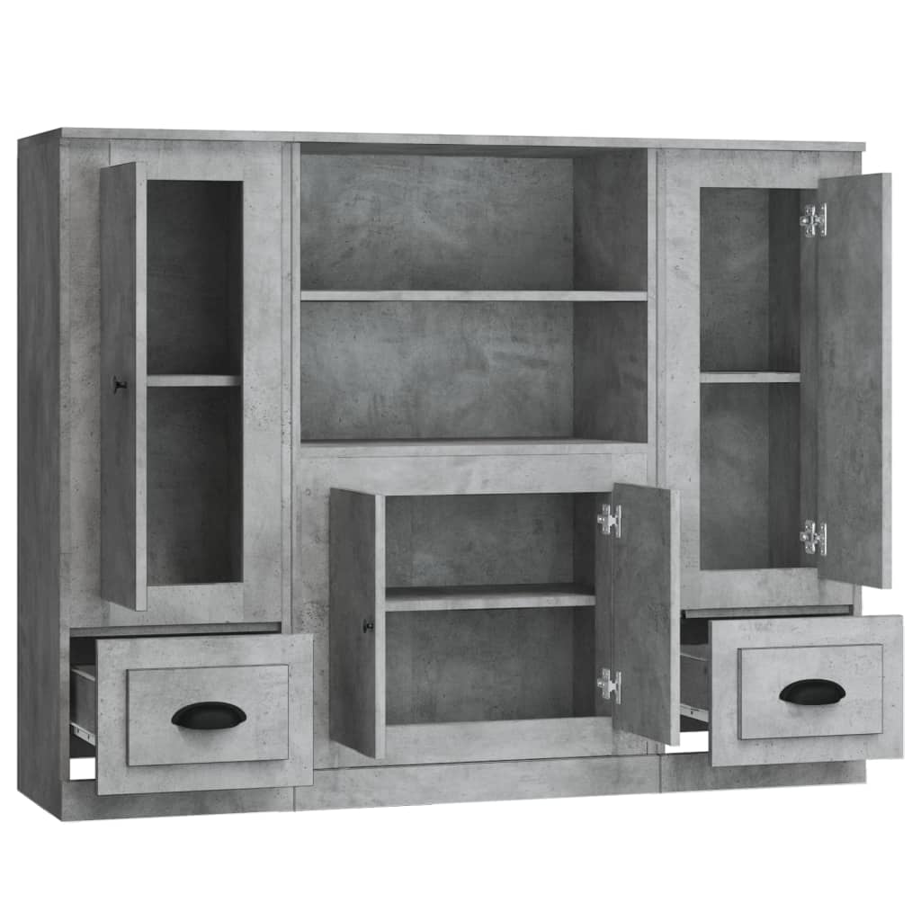 Buffets 3 pcs gris béton bois d'ingénierie