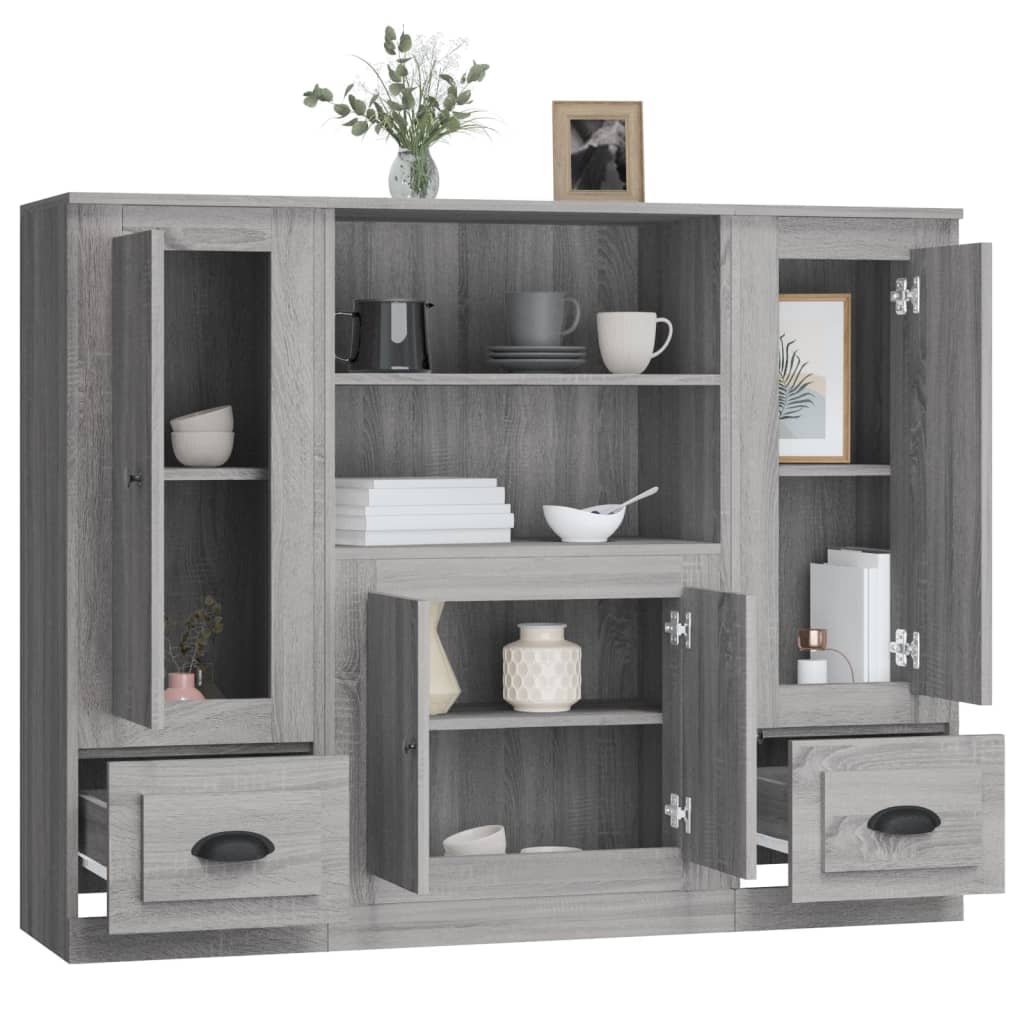 Sideboards 3-tlg. sonomagraues Holzwerkstoff