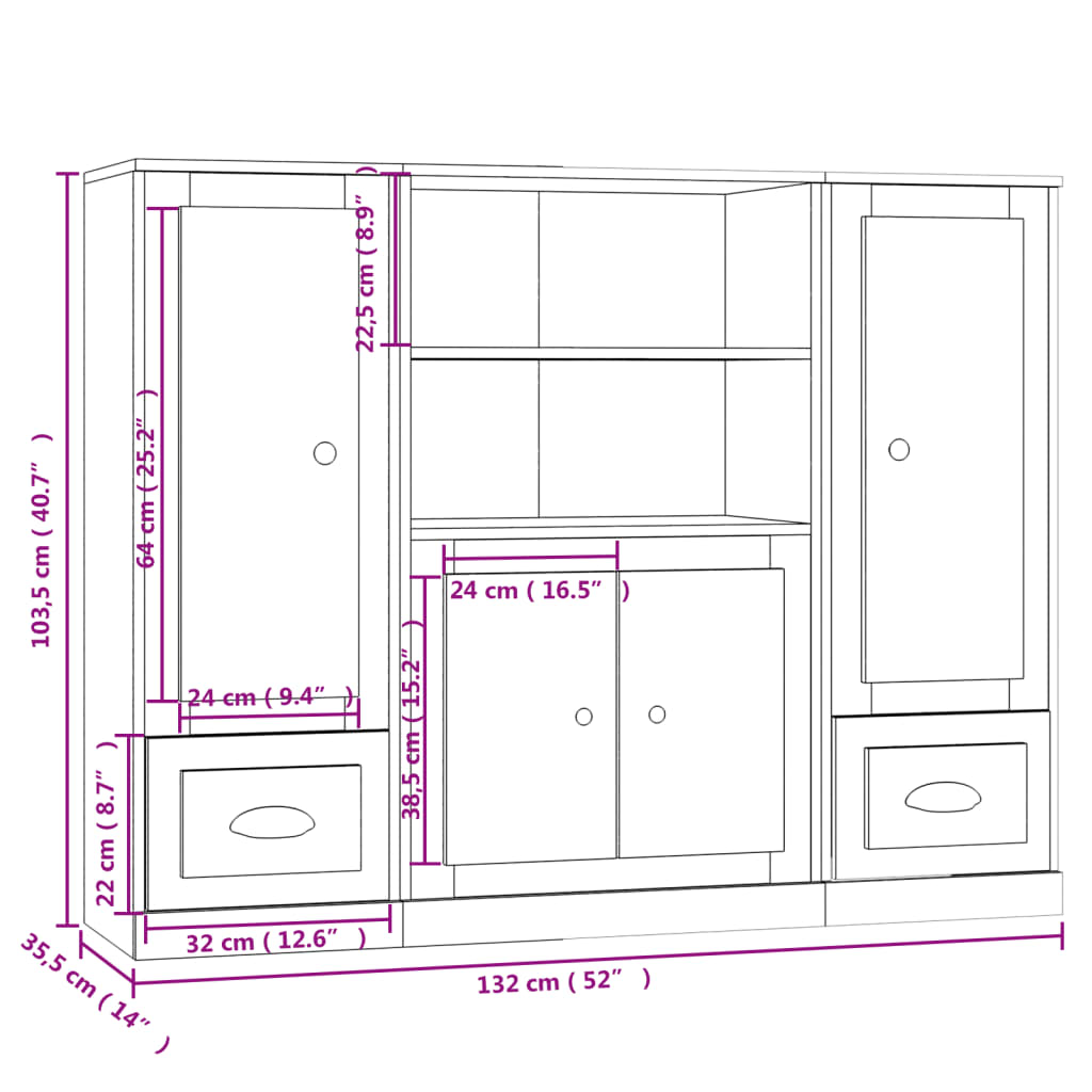 Sideboards 3-tlg. sonomagraues Holzwerkstoff