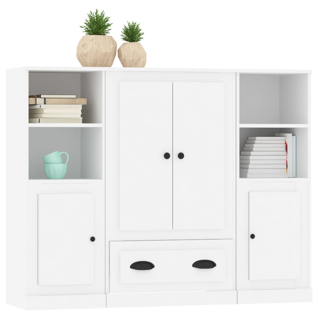 Buffets 3 pcs blanc bois d'ingénierie