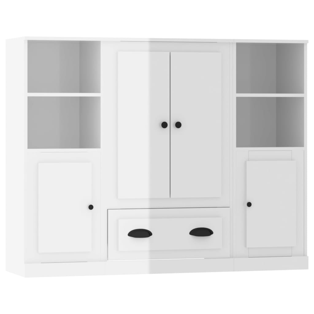 3 pcs sideboards white gloss engineered wood