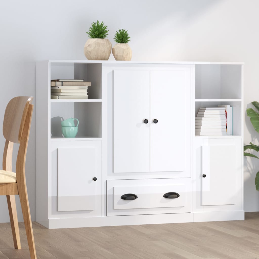 3 pcs sideboards white gloss engineered wood