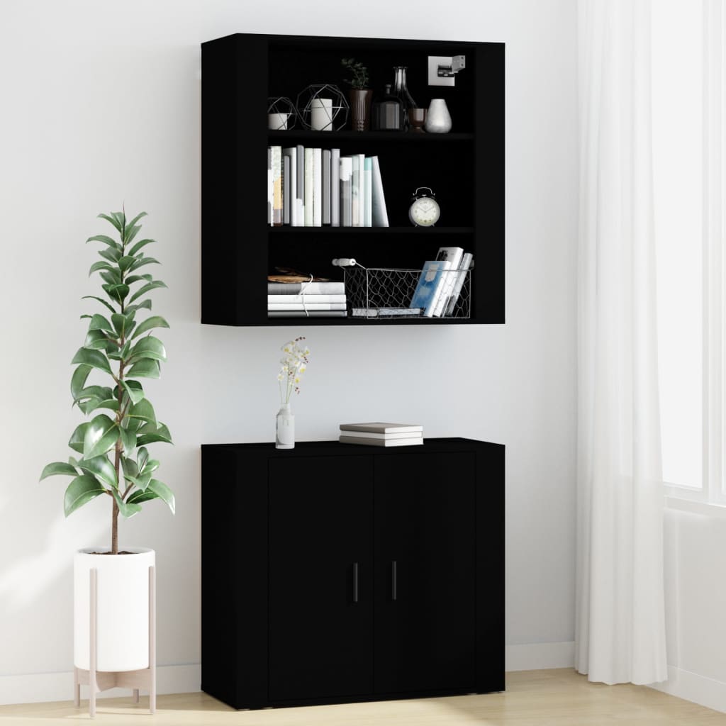 Hohes Sideboard aus schwarzem Holzwerkstoff