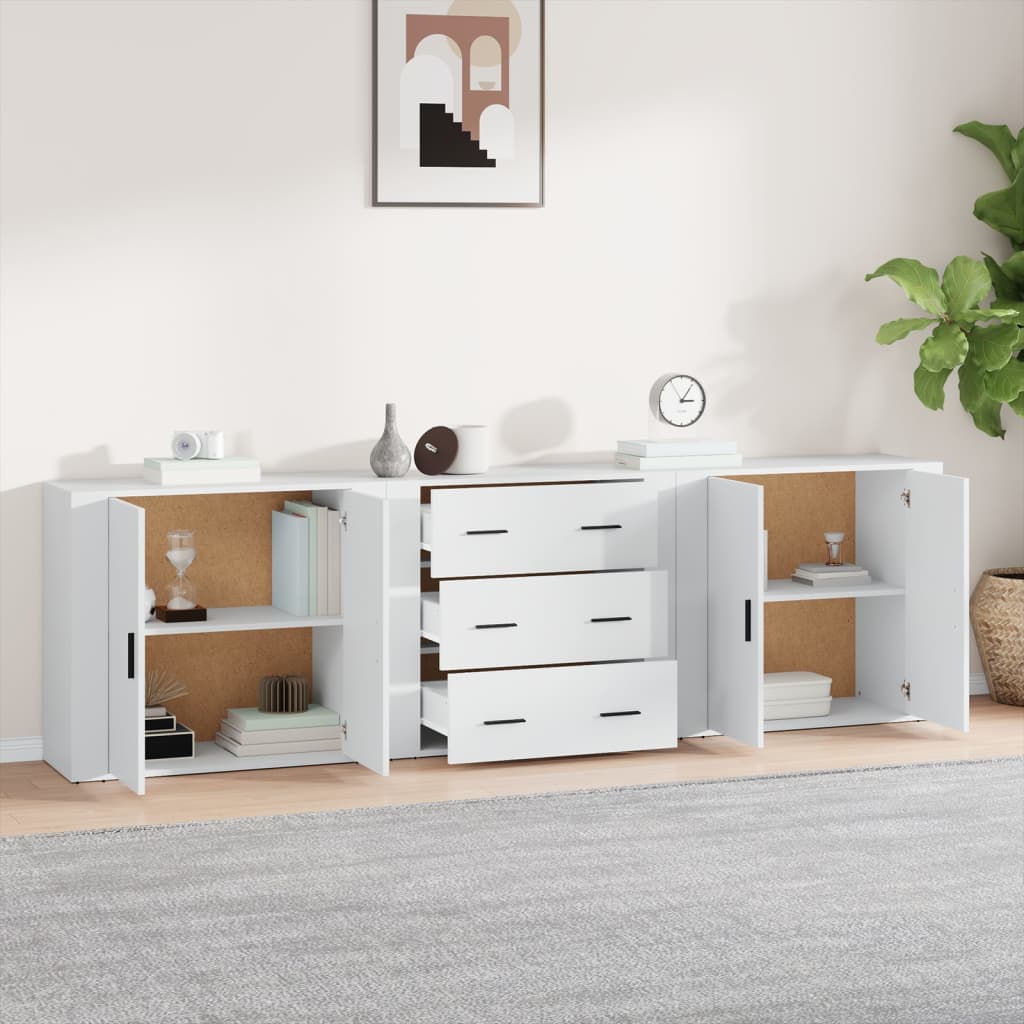 Buffets 3 pcs Blanc Bois d'ingénierie