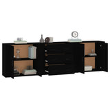 Buffets 3 pcs noir bois d'ingénierie